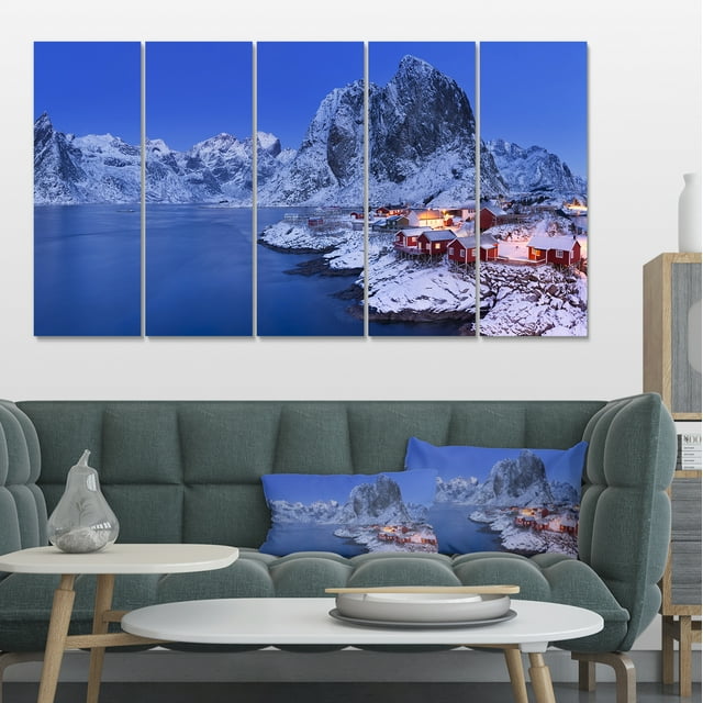 Fishermen Cabins in Winter - Modern Seashore Canvas Wall Art