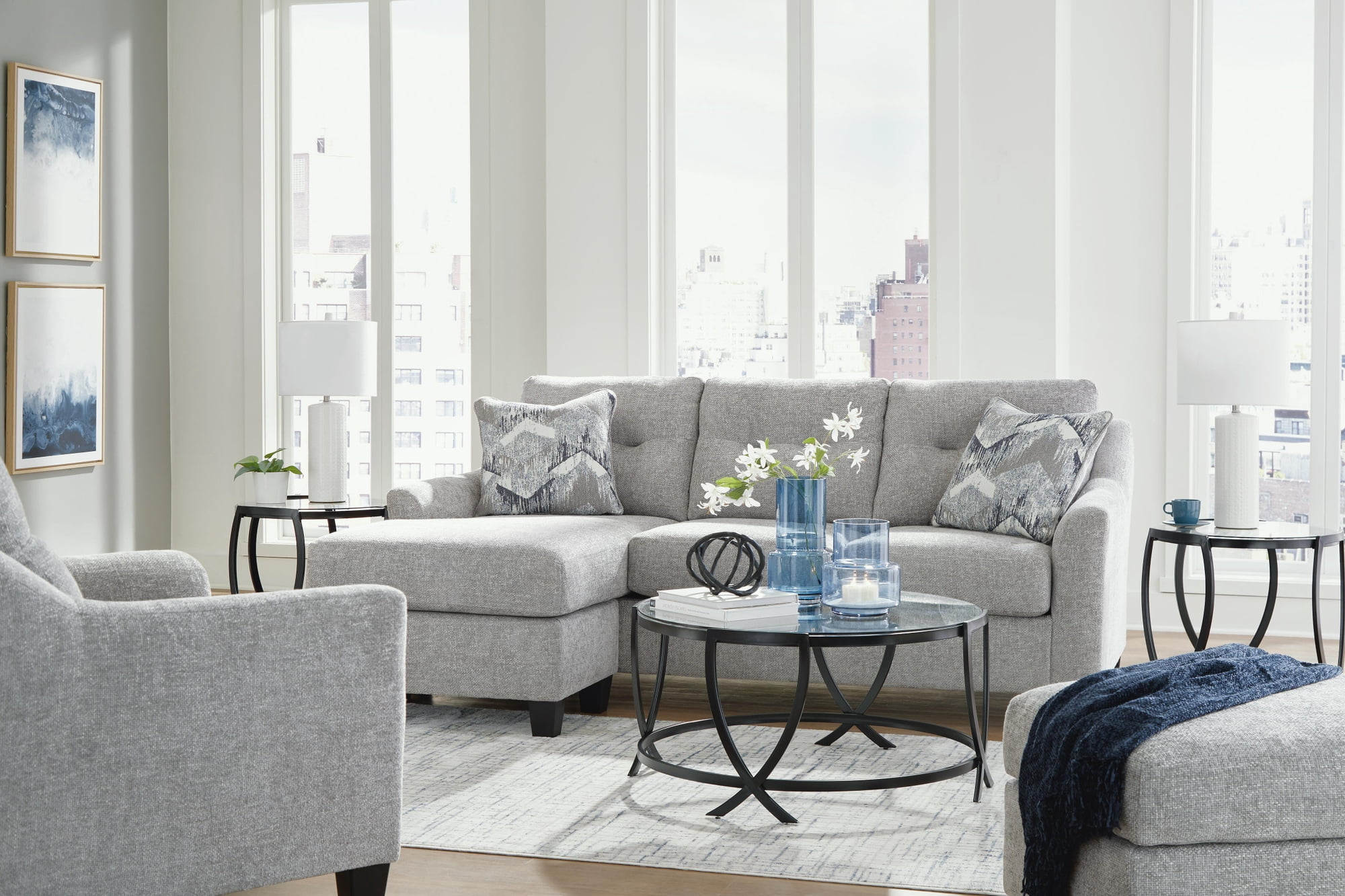 Signature Design by Ashley Tarrin 3-Piece Occasional Table Set, Black, Modern Coffee Table and 2 End Tables with Glass Tops
