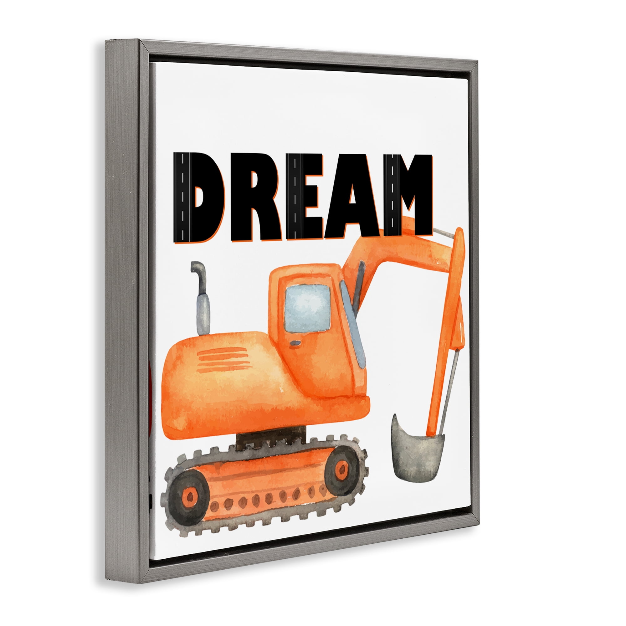 Dream with Orange Excavator Gray Framed Floater Canvas Wall Art, design by Kim Allen