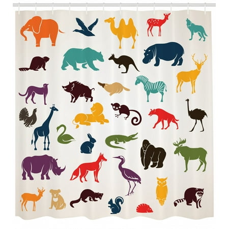 Zoo Shower Curtain African And European Animal Silhouettes In