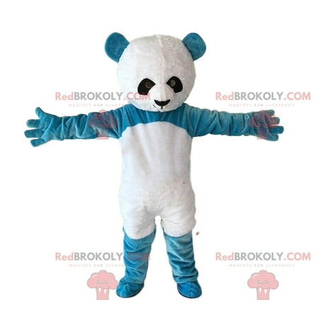Blue and white teddy bear mascot, giant blue panda