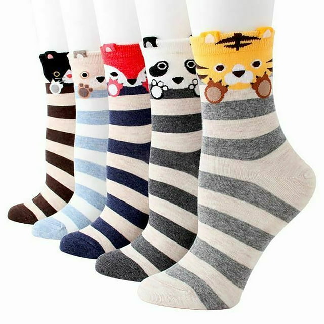 SMihono Chaussettes de Compression pour Femmes Impression Animale Adorable 5 Paires de Chaussettes Décontractées pour Chat et Chien
