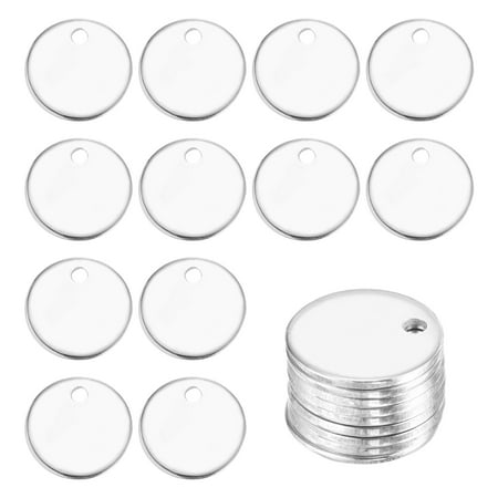 Uxcell 10Pcs Stainless Steel Blank Stamping Tag Engraved Stainless Steel Round Charm Pendant with Holes 12mm/0.47  Silver Jewelry Making Earring