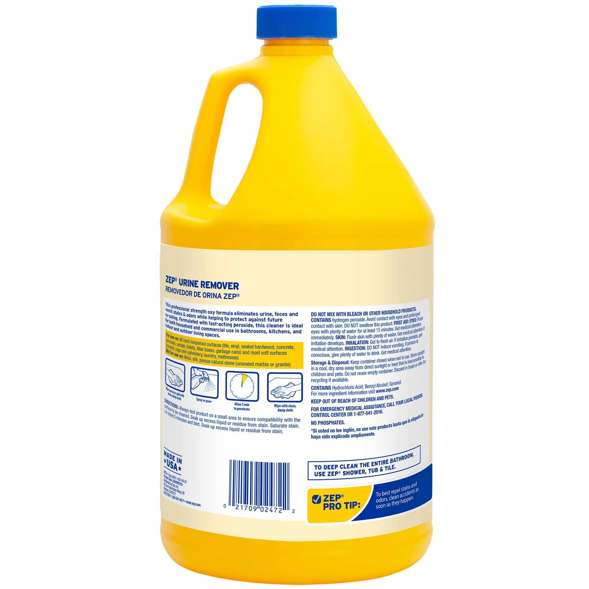 Zep Urine Remover - 1 Gallon (Case of 4) ZUURMV128 - Targets and Eliminates Urine Odors and Stains, Use On Hard and Soft Surfaces