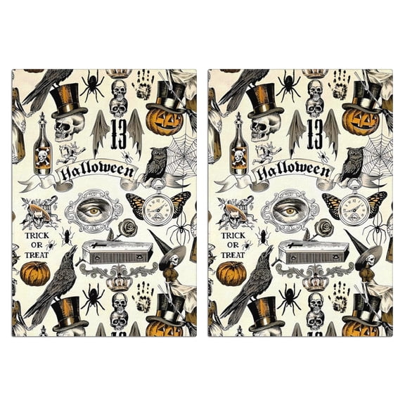 2 Pcs Funny Kitchen Towels,Beige Halloween Skull Pumpkin Pattern Microfiber Dish Towels,Kitchen Tea Towels,Kitchen Towel Set (18" X 26")