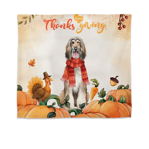 Happy Thanksgiving Afghan Hound with Turkey Pumpkins Autumn Vibes Tapestry Dog Lover Wall Hanging Backdrop Home Decor - 12018