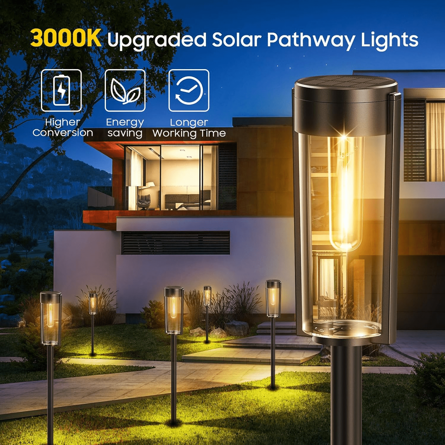 Solar Pathway Lights Outdoor 6 Pack, Upgraded Super Bright Up to 12 Hrs Long Lasting Solar Outdoor Lights, IP65 Waterproof Auto ON/Off Landscape Path Lights for Walkway Driveway Patio Yard