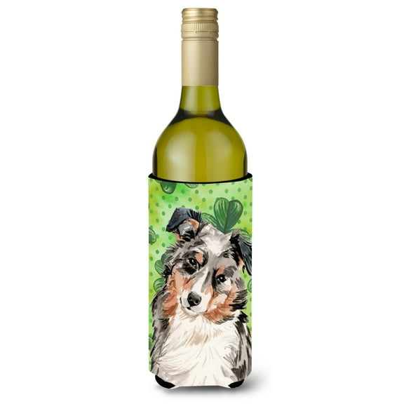 Carolines Treasures BB9537LITERK Australian Shepherd St. Patricks Wine Bottle Beverge Insulator Hugger  Wine Bottle