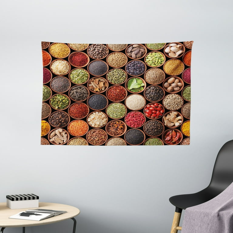 Kitchen Tapestry Colorful Herbs and Spices Cardamom Pepper Chili Ginger Dill Natural Cuisine Print Wall Hanging for Bedroom Living Room Dorm Decor 60W X 40L Inches Multicolor by Ambesonne Walmart