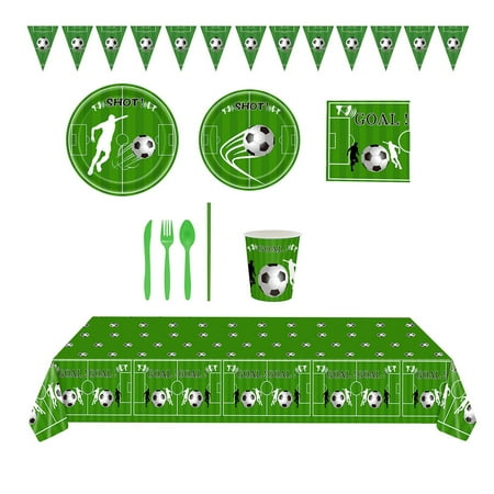 

Veki 2022 Soccer Party Supplies Soccer Theme Birthday Tableware Set Table Decorations Favors Paper Plates Napkins Forks For 16 Guests Event Chairs Bulk