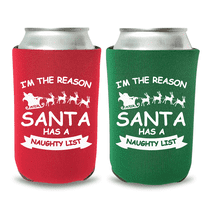 Christmas Can Coolers, I'm The Reason Santa Has A Naughty List, Funny Christmas Coolies, Christmas Party Favors and Gifts (2Pack (1 Green and 1 Red))
