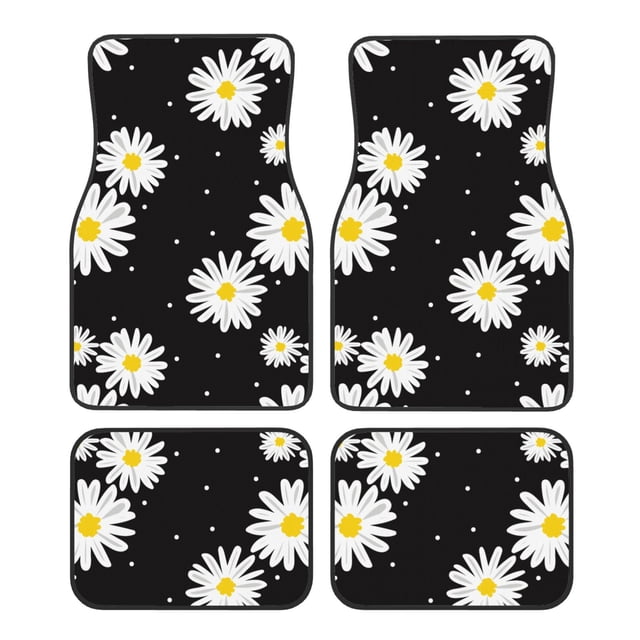 Balery Daisies Flowers Juego de 4 Alfombrillas para Auto, Revestimientos de Caucho Resistente, Diseño Antideslizante