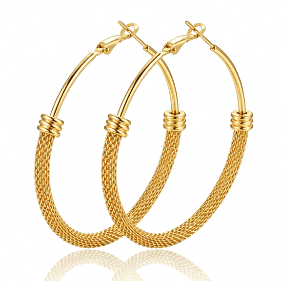 SUETOR 14K Gold Plated Hoop Earrings for Women, Lightweight Hollow Mesh Design Stainless Steel Hoops, Hypoallergenic 30-80mm Gold Jewelry Gift