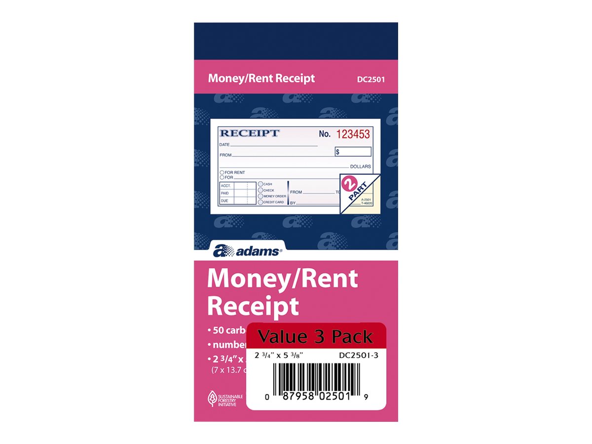 Adams Receipts Book 2.75 L x 5.38 W 150/Pack 448239
