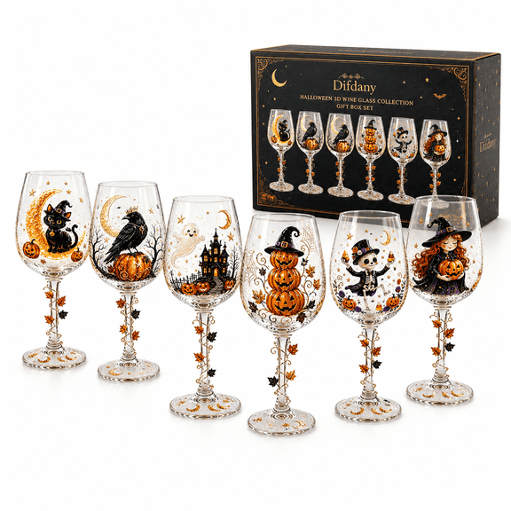 Halloween Wine Glass Collection Gift Box Set, 3D Gothic Pumpkin Witch Stemmed Glasses, Unique Halloween Party Drinkware & Collectible Holiday Decor,1PCS