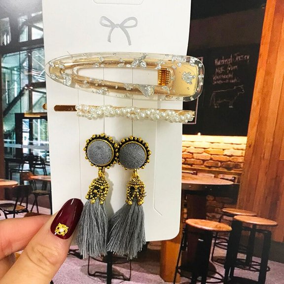 Fashion Earring Sets - Pearl Hair Clips, Barrettes and Tassel Earrings For Women And Girls, Acrylic Hairpins, Hair Accessories 2023