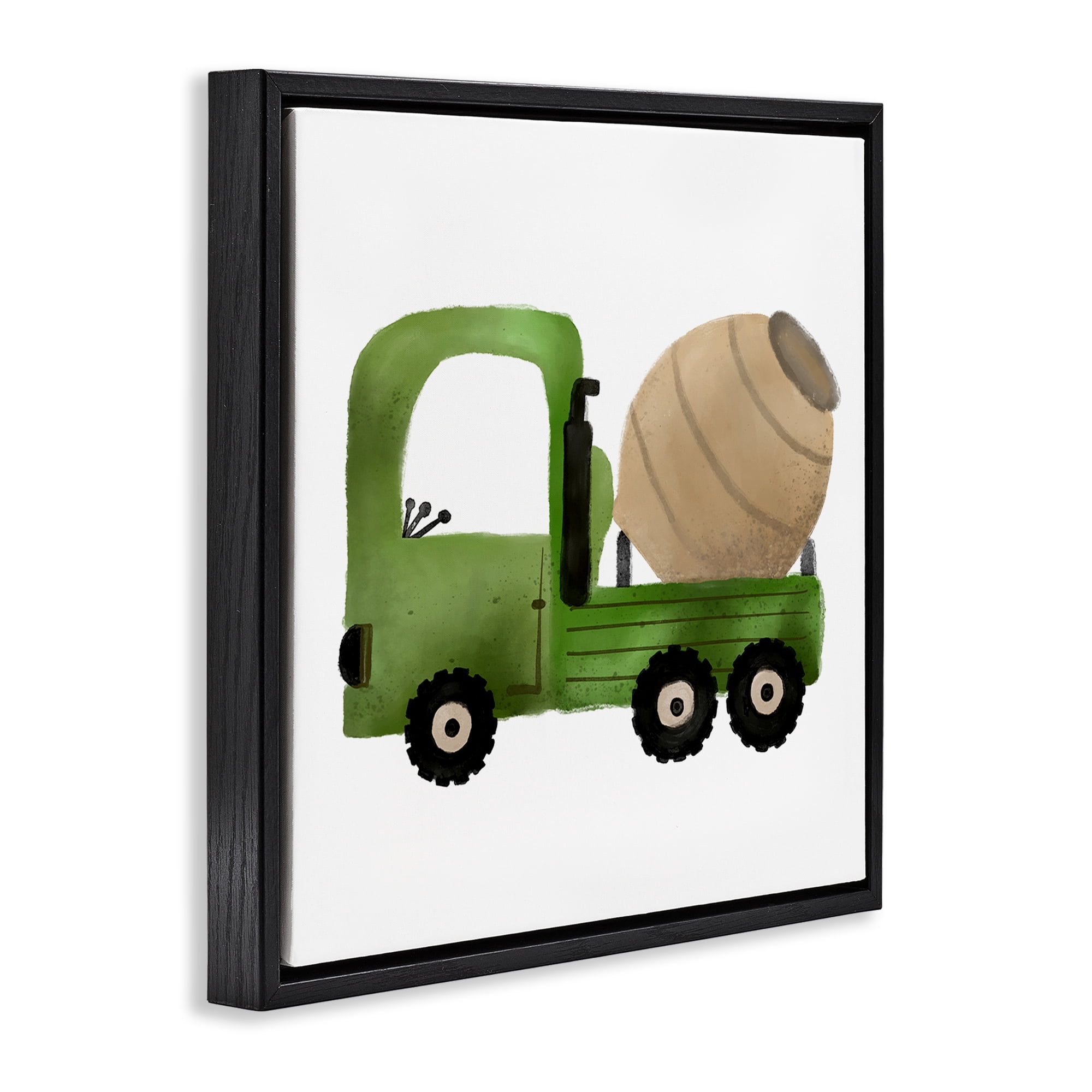 Stupell Industries Construction Truck Vehicle Transportation Painting Black Floater Framed Canvas Art Print Wall Art, 18 x 18