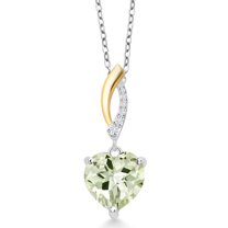 Gem Stone King Keren Hanan 3.20 Ct Heart Shape 10mm Green Prasiolite 925 Silver and 10K Yellow Gold Lab Grown Diamond Pendant with Chain