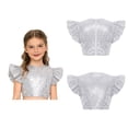 thumbnail image 2 of iiniim Girls Sparkle Sequin Dance Shirt Ruffle Sleeveless Crop Top For Jazz Hip-hop Stage Performance Silver 12, 2 of 7