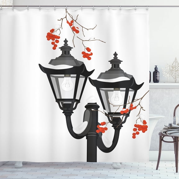 Ambesonne Rowan Shower Curtain, Street's Snowy Branches Art, 69"Wx75"L, Charcoal Grey and Orange