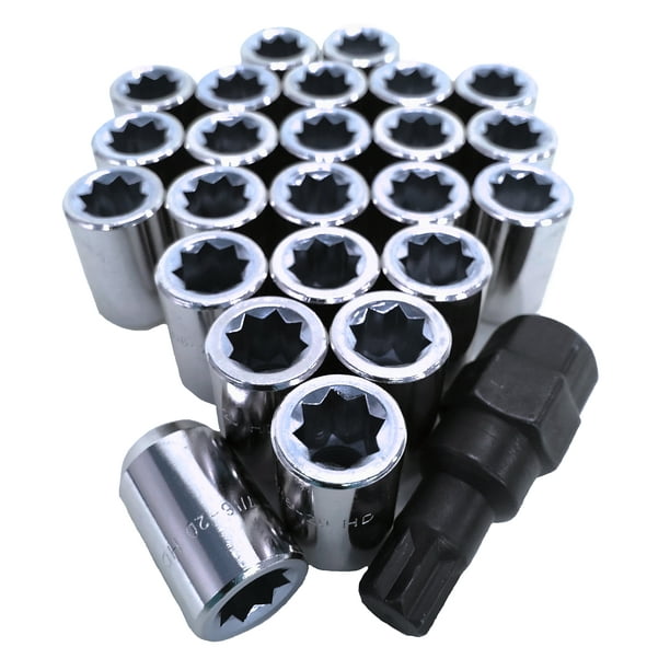 (24) 8 Point Star Tuner 7/16 Wheel Lug Nuts Locks w Key Honda Pontiac