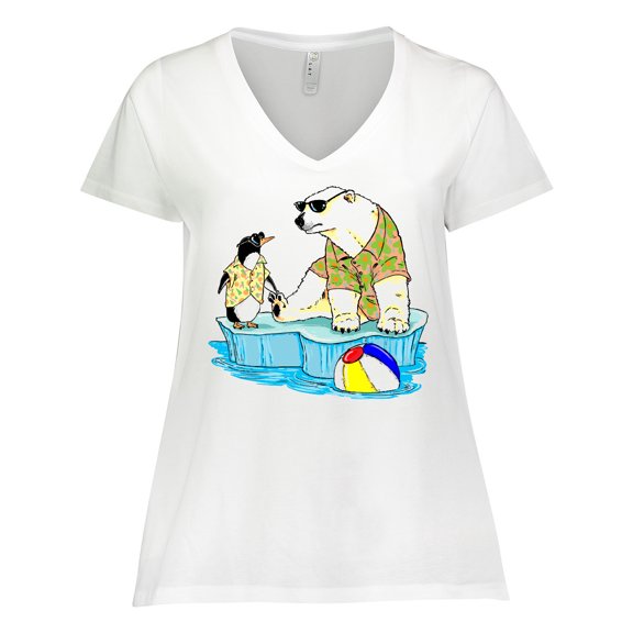 Inktastic Penguin and Polar Bear Iceberg Beach Bums Women's Plus Size V-Neck T-Shirt