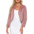 thumbnail image 1 of CHAQUETA CORTA ABIERTA INSPIRADA EN CHIC PARA MUJER, BOLERO DE FALSO PIEL DE MANGA LARGA, ABRIGO DE INVIERNO TAMAÑO M, ROSA POLVO, 1 of 6