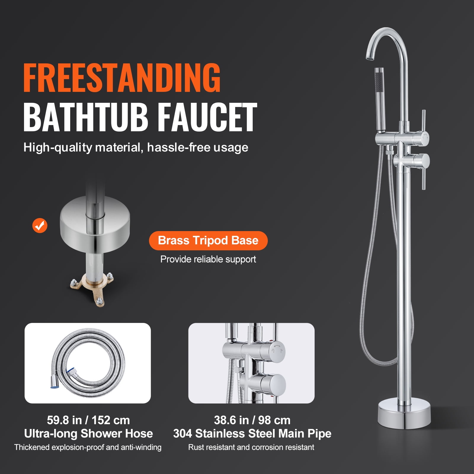 KFFKFF Freestanding Bathtub Two Water Settings Faucet Floor Mount 360?? for Bathing