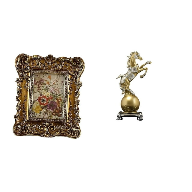 Marco de fotos,Marco de fotos retro Marco de fotos de mesa vintage,Marco de fotos adornado para colgar en la pared,decoración del hogar,Figura de escritorio,Estante de estatua de caballo para