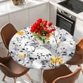 thumbnail image 2 of Vintage Yellow Round Fitted Table Cover Gray Wildflowers Leaves Abstract Botanical Waterproof Table Cloth with Elastic Edge Wipeable Tablecloth for Picnic Camping Party Fits 36"-44" Diameter, 2 of 8