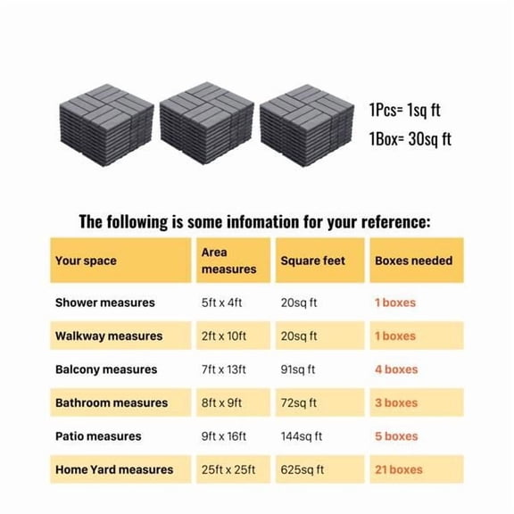 30 PCS Interlocking Deck Tiles Checker Pattern, 12" x 12" Square Light Gray Hardwood Outdoor Flooring for Patio, Bancony, Pool Side as picture