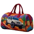 thumbnail image 5 of Christmas Hippie Camper Bus Quilted Duffel Bag, Floral Embroidery Large Capacity Weekender Travel Bag, Rainbow Strap Handheld Everyday Travel Sports Bag, 5 of 6