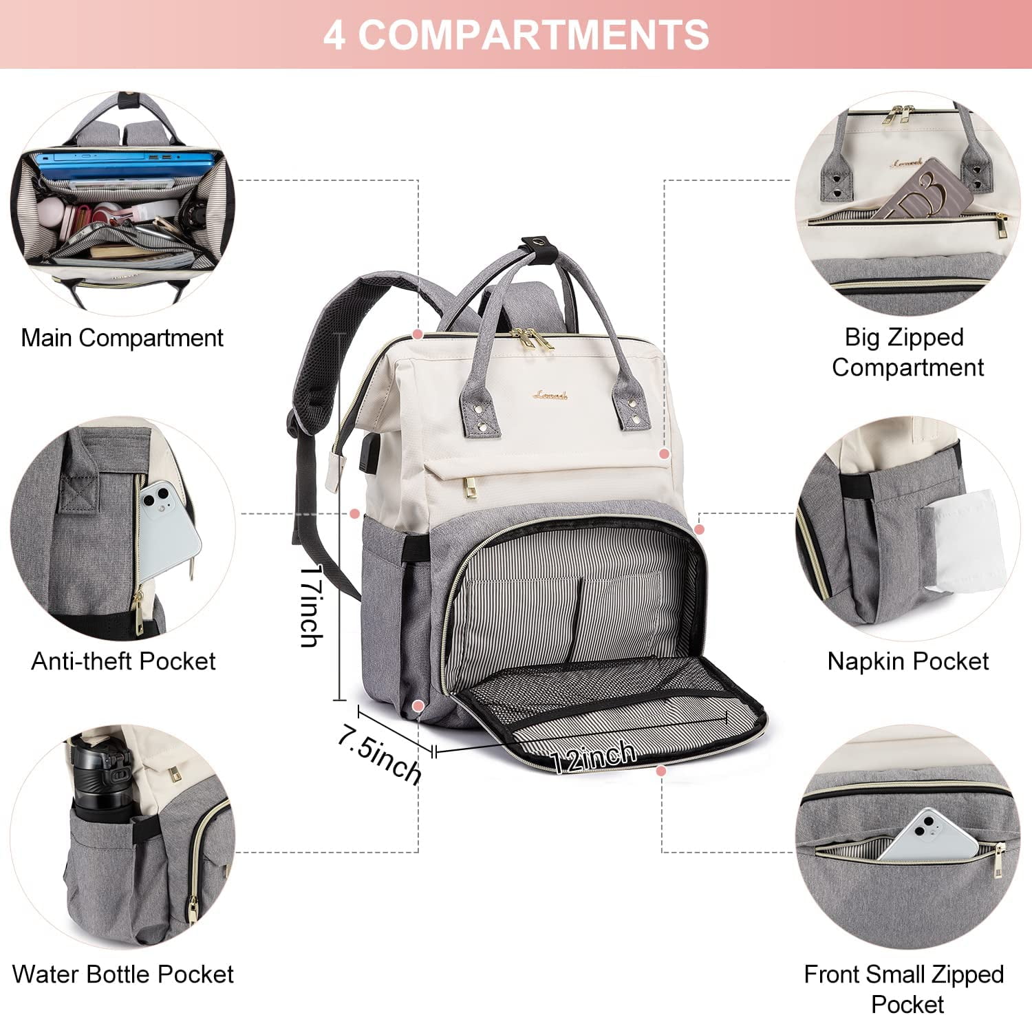 Lovevook Laptop Backpack for Women,17.3" Business Computer Bag Teacher Nurse Backpack Purse with Anti-Thief Pocket, Larger Waterproof Travel Bag College Backpack with USB Charging Port