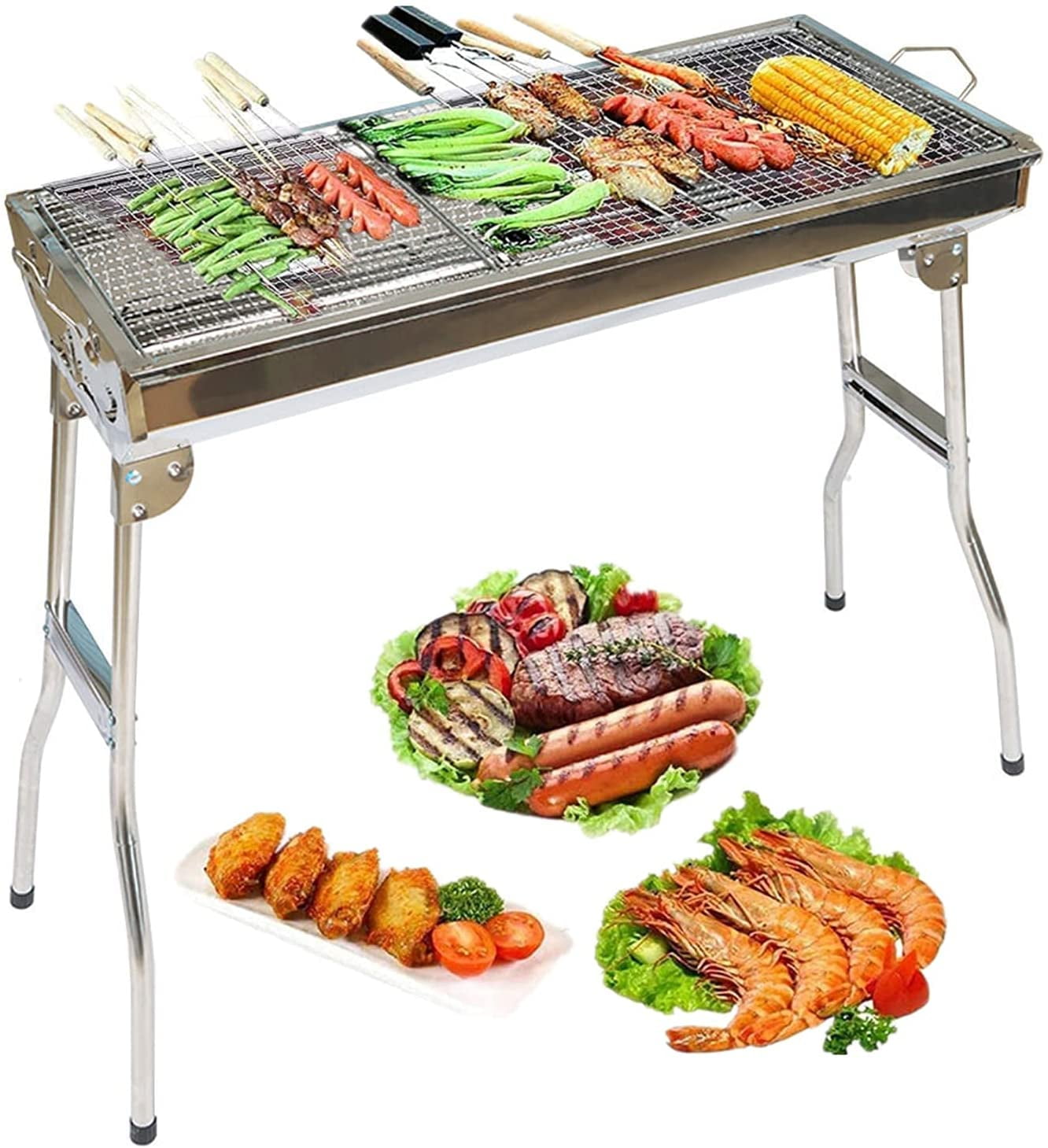 17In BBQ Barbecue Grill Folding Portable Charcoal Kabob Stove Camping Outdoor 17In BBQ Barbecue Grill Folding Portable Charcoal Kabob Stove Camping Outdoor