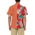 thumbnail image 3 of INSPIRE CHIC Men's Summer Leaf Striped Patchwork Shirt Button Down Printed Shirt XL Red Orange, 3 of 5