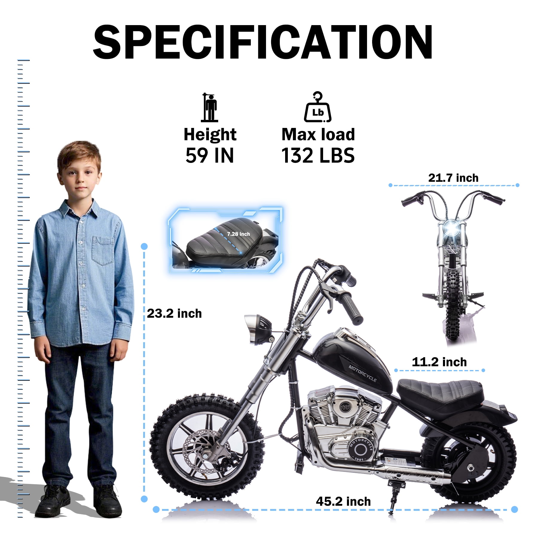JoyWheels 36V Electric Dirt Bike, 350W Ride on Toy Motorcycle for kids,14mph, Black
