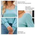 thumbnail image 4 of Camisa de punto para mujer, cuello cuadrado, mangas largas abullonadas, puños abotonados, camisa de punto informal, azul, verde, XXL, 4 of 5
