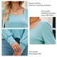 thumbnail image 4 of Blusa de punto con cuello cuadrado, mangas abullonadas y puños abotonados - Camisa informal azul verdosa, mangas largas, corte para mujer, talla L, 4 of 5