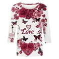 thumbnail image 4 of GA WEIHUA Clearance Deals,Women's 3/4 Sleeve Shirts Cute Love Rose Butterfly Print Tops Trendy Valentine's Day Crewneck T Shirts Casual Fashion Tops Funny Blouse(Multicolor,L), 4 of 5