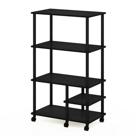 Furinno TURN-N-TUBE Bakers Rack with Wheels 4-Tier Kitchen Storage Cart Kitchen Cart Coffee Bar Pantry Organizers and Storage Dark Americano