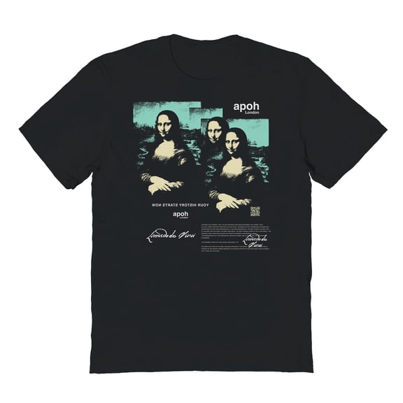 APOH Da Vinci Mona Lisa Triple Graphic Black Men's Cotton T-Shirt