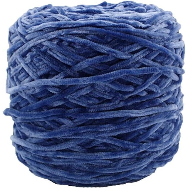 Zhuge Hilo de terciopelo de chenilla de 250 g, hilo de chenilla de algodón mezclado con poliéster, suave, vegano, voluminoso, azul vaquero, hilo de terciopelo para tejer