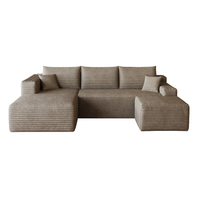 94'' Comfy U-Shaped Sectional Modern Corduroy Couch with Chaise ‌and Ottoman‌, Upholstered Modular Cloud Sofa for Living Room, Left Facing Chaise