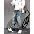 thumbnail image 6 of SRETOUU / Reppunk Men's Vintage Heavy Distressed Ripped Baggy Wide Leg Jeans, Worn Patch Frayed Washed Loose Denim Pants, Hip Hop Streetwear Casual Trousers, 6 of 8