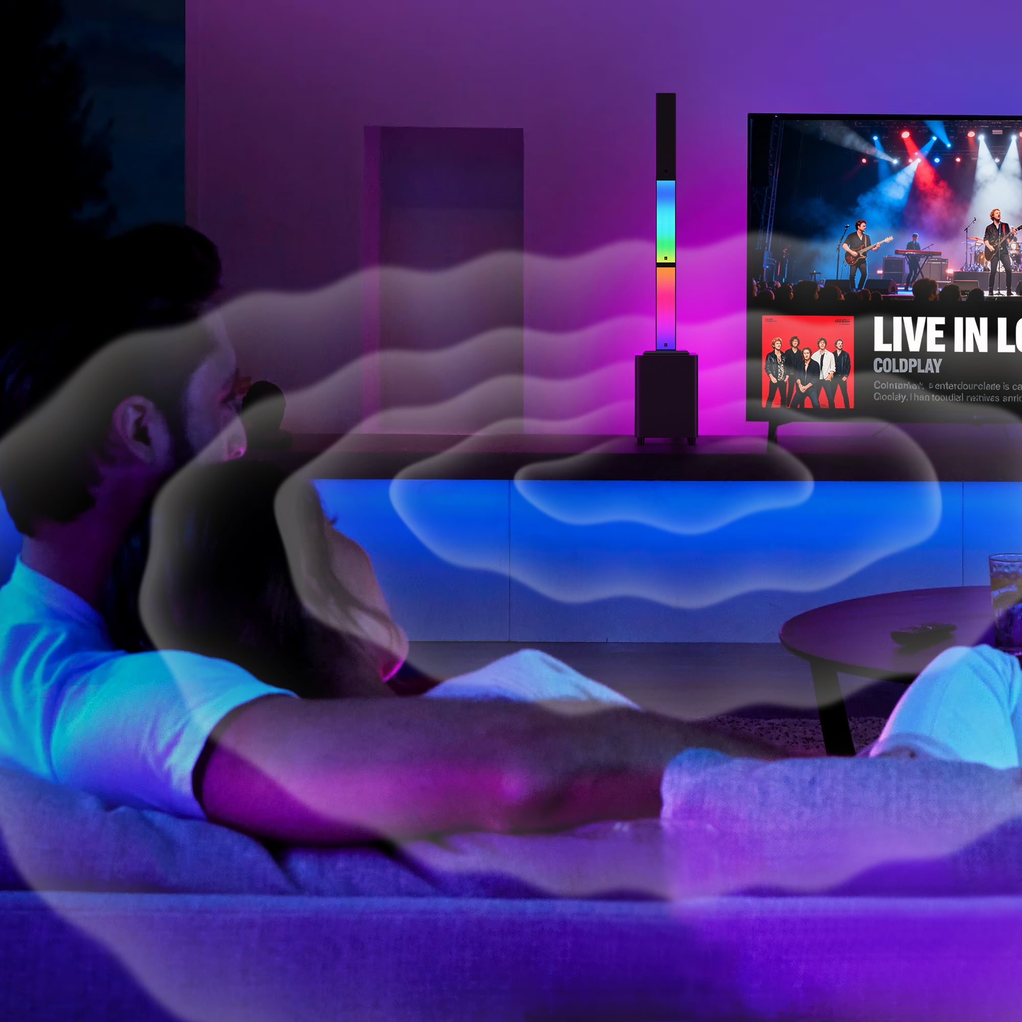 VIPQV Sound Bar with RGB Lights, Built-in Dual Subwoofer, Bluetooth 5.0 Soundbar for Home Theater, Support AUX/USB/Optical, Surround Speaker System for Karaoke