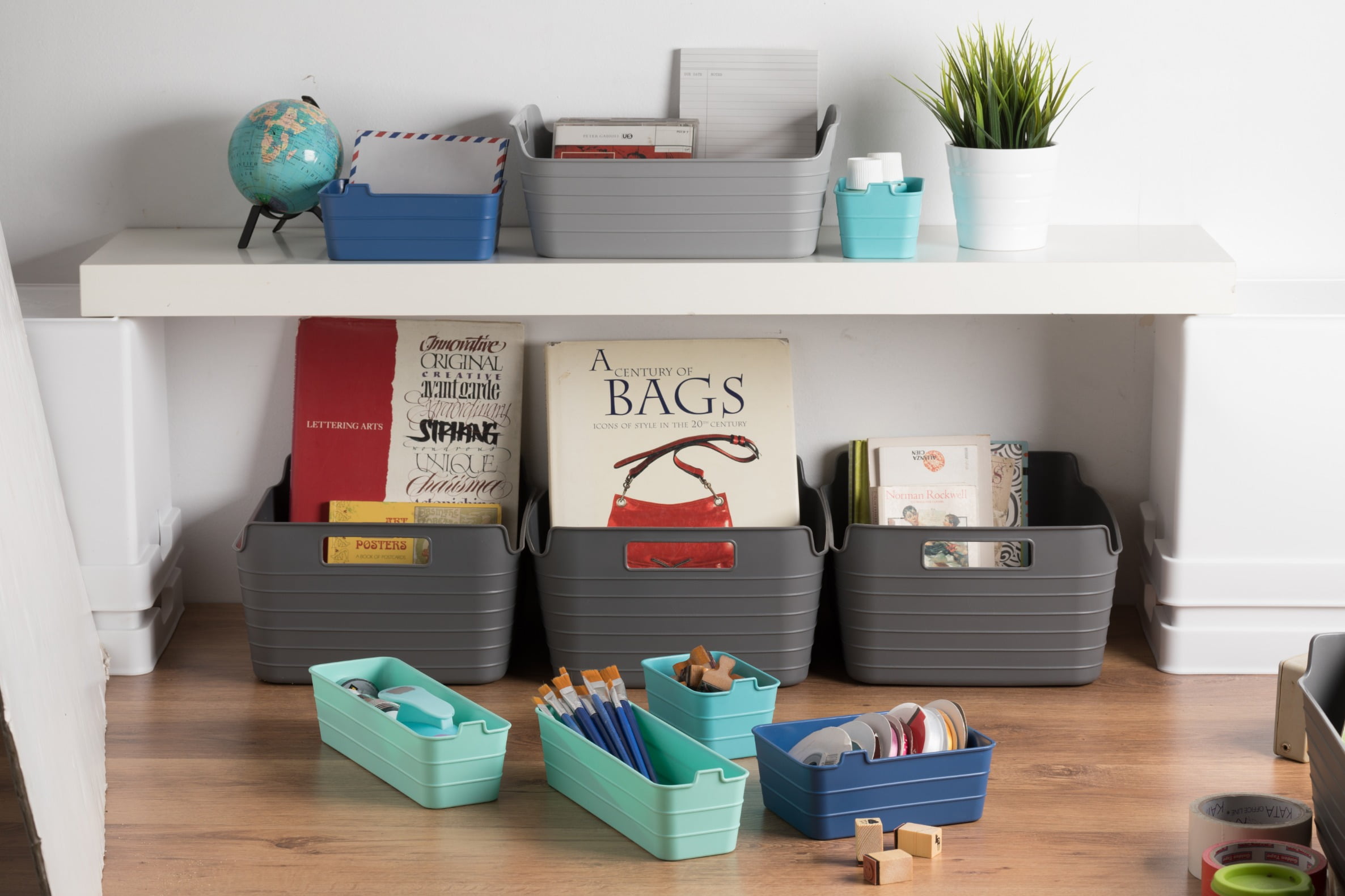 (6 pack) Mainstays 3-Pack Flexible Plastic Drawer Organizer Storage Bins, Kitchen Drawer, Desk Drawer and Bathroom Drawer Organizer Containers, Green, 10.4" x 3.2" x 2.9"