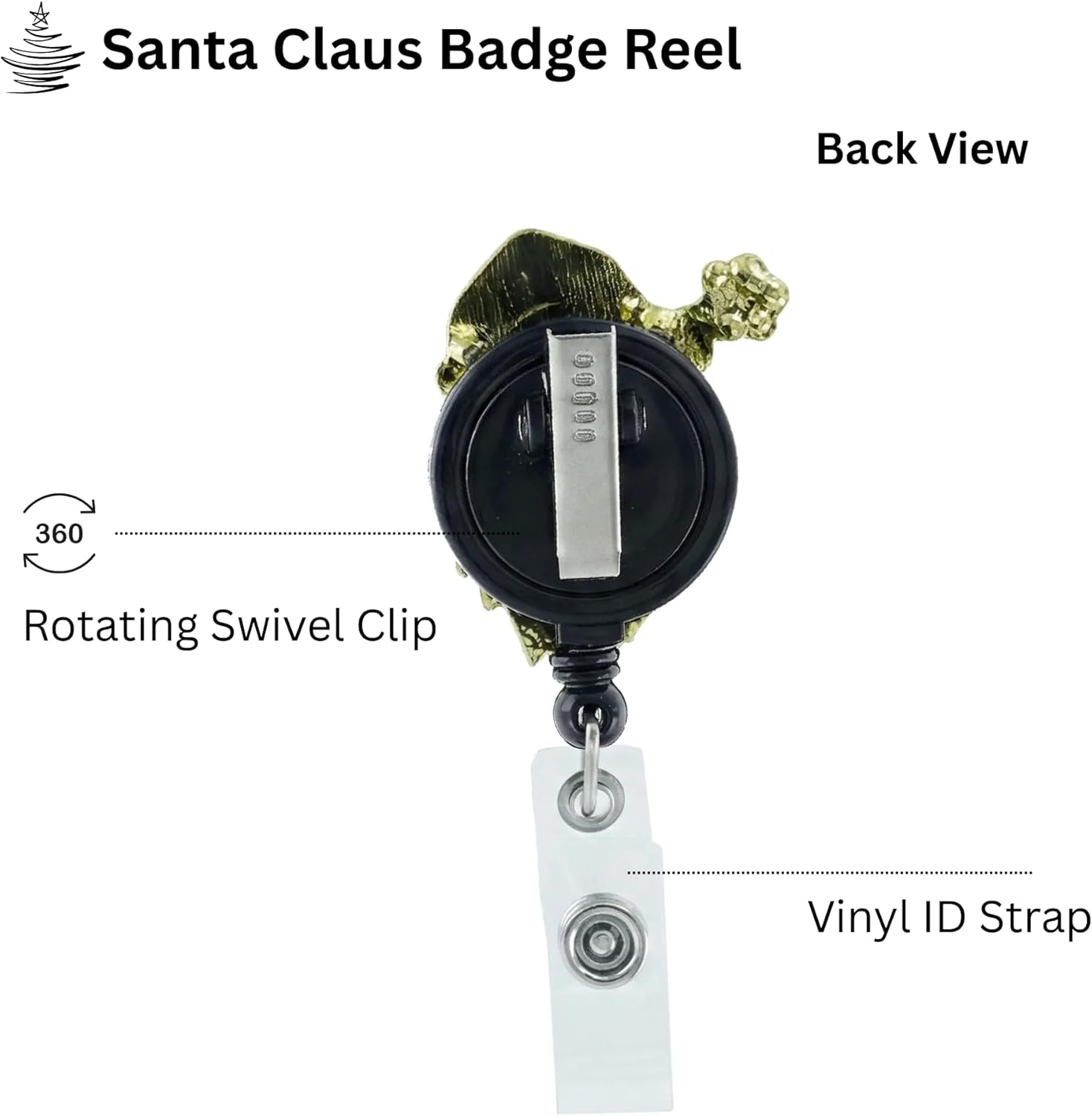 5 Pack - Cute Christmas Badge Reel - Retractable Santa Claus ID Badge Holder with Alligator Clip - Holiday Name Card Reels for Nurses, Medical Student Accessories and Gifts