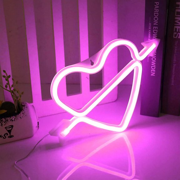 LINLIN Heart Shaped Neon Signs, Led Neon Light, Wall Decorative Night Light Battery and USB Powered for Home Decor