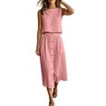 thumbnail image 4 of Gpaecead Women's Two Piece Set Sleeveless Crop Top & High Waist A Line Maxi Skirt Cotton Linen Casual Summer Vacation Outfit With Pockets Pink, 4 of 8