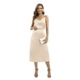 thumbnail image 2 of WBQ Women's Satin Sleeveless Cami Top and Midi Skirt Set, 2 Pieces V Neck Silk Camisole Tank Top with Satin Skirt Outfit Khaki S-XL, 2 of 13